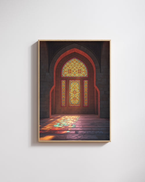 Vitray Işıltılı Otantik Cami Penceresi Kanvas Tablo